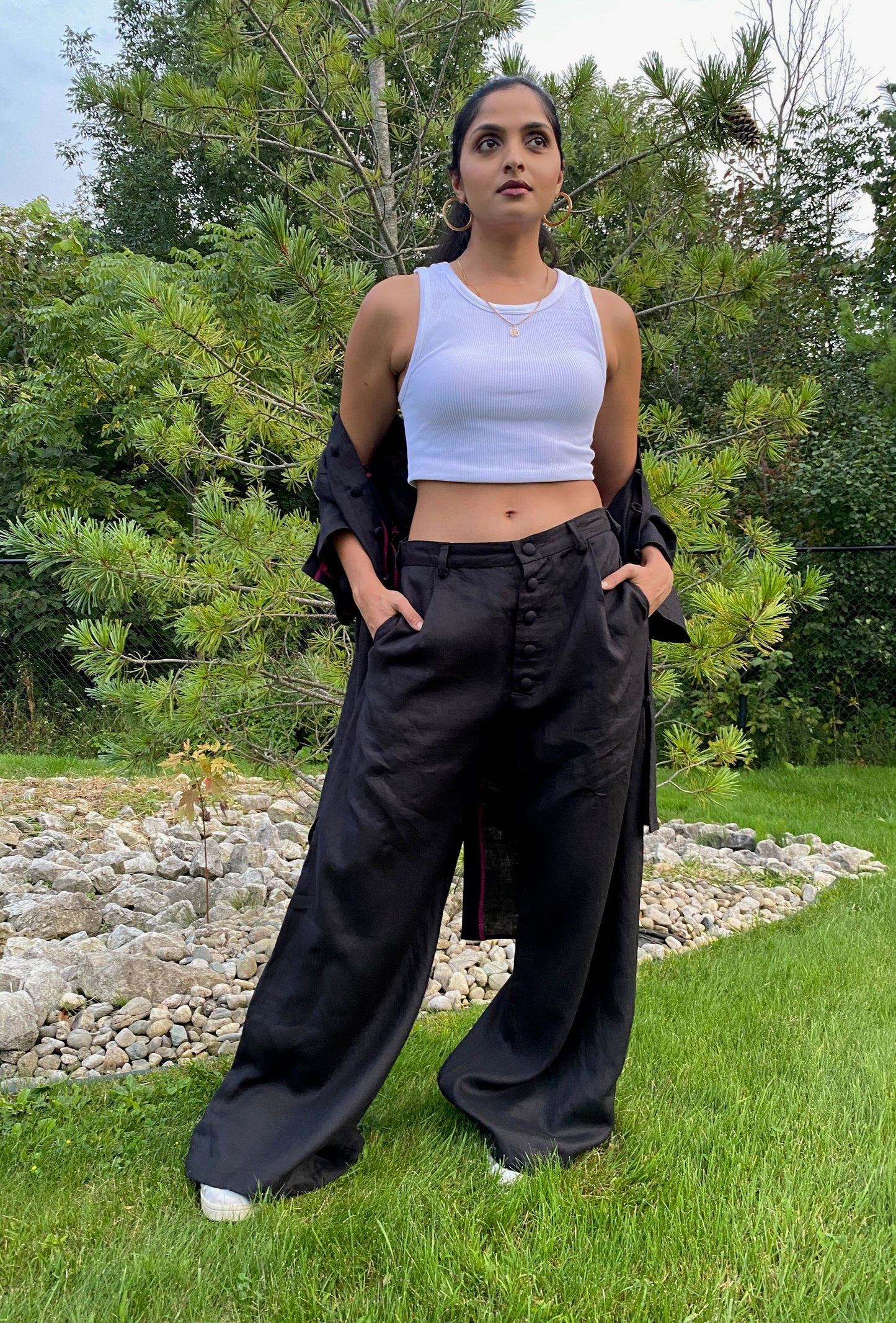 Black Linen Modular Pant