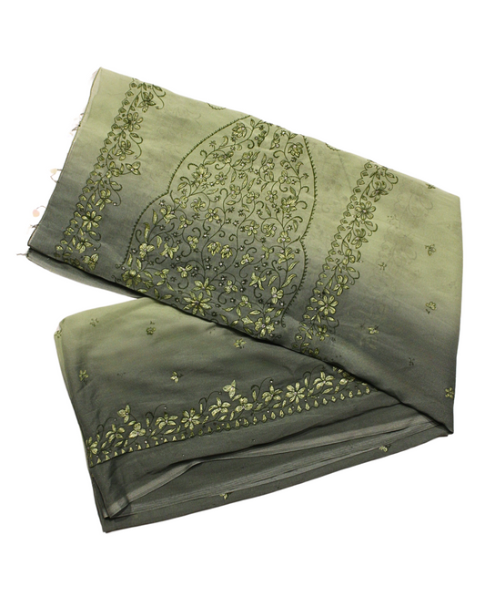 Green Painted Floral Fabric