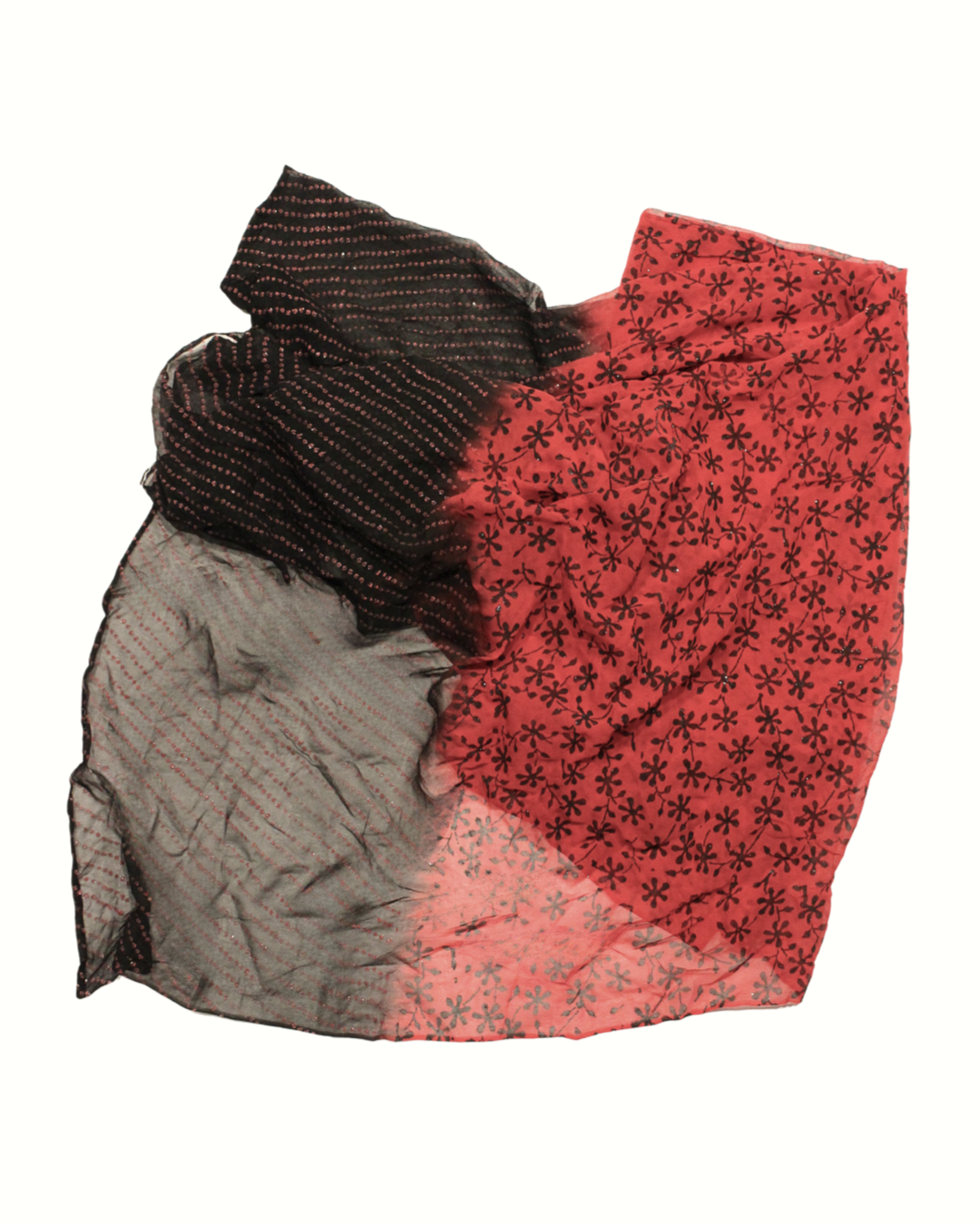 Red and Sparkly Black Chiffon Fabric