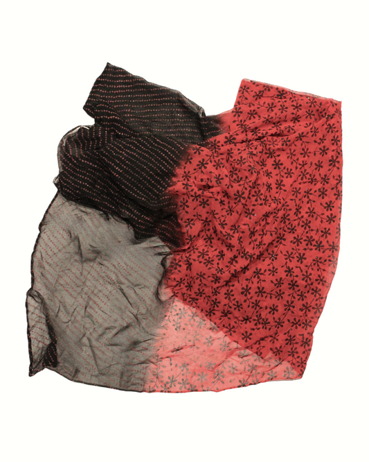 Red and Sparkly Black Chiffon Fabric