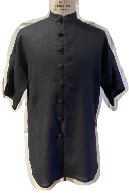 Black Linen Collarless Shirt