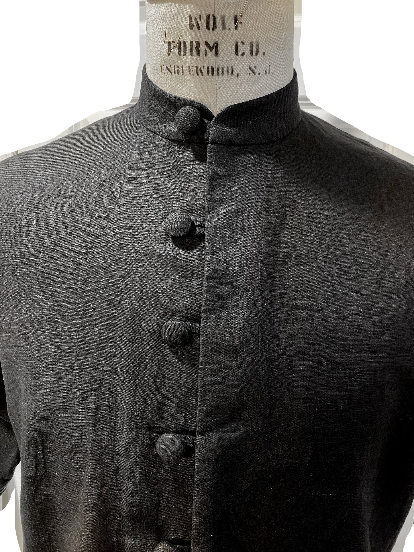 Black Linen Collarless Shirt