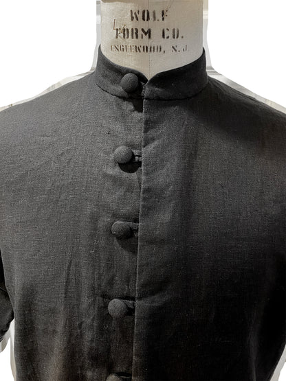 PRE-ORDER Black Linen Collarless Shirt