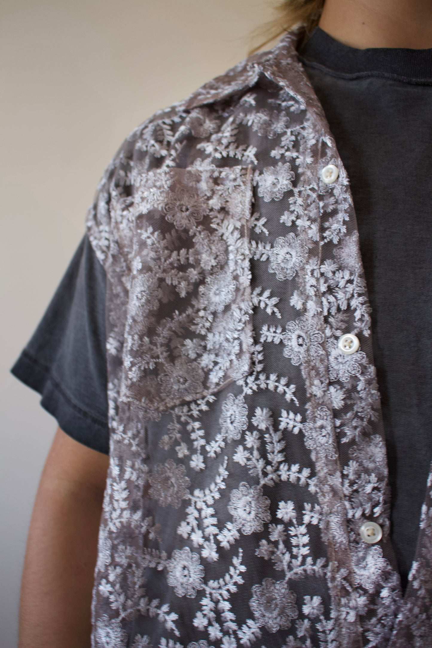 Pewter Embroidered Utility Vest