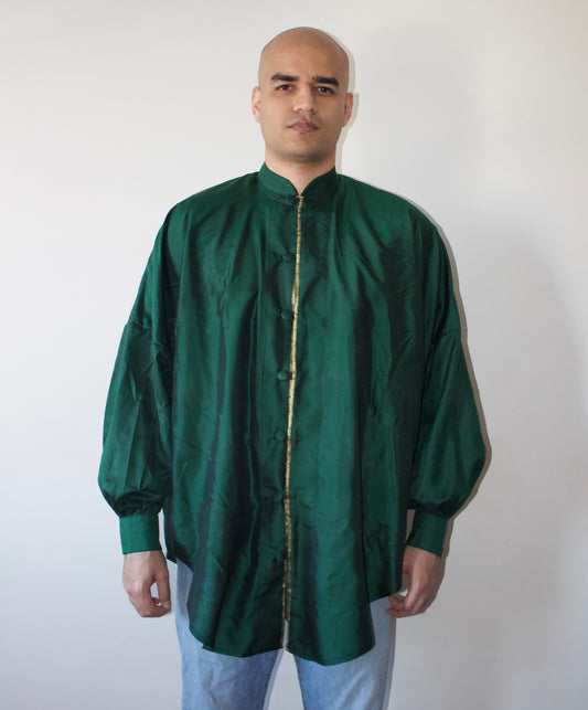 Emerald Silk Oversize Shirt