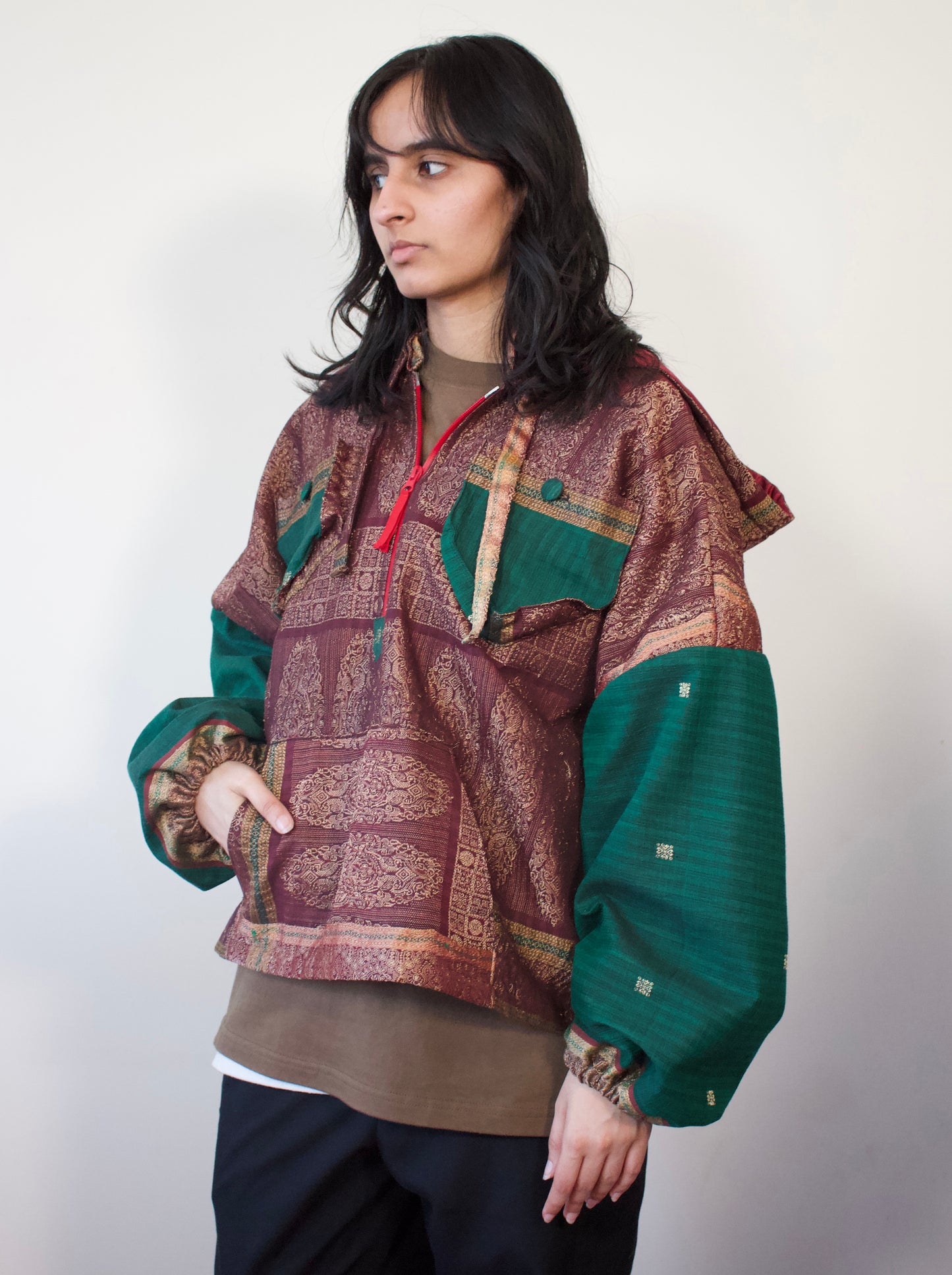 Lotus Palace Anorak (half-zip) - Red + Green