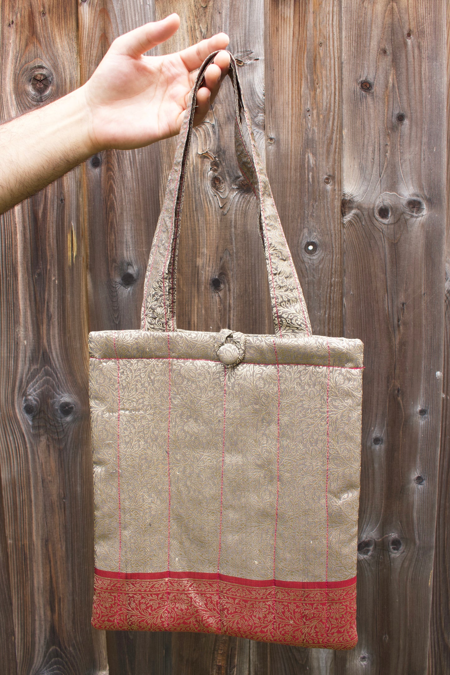 Mini Sari Tote - Grey, Gold, Red